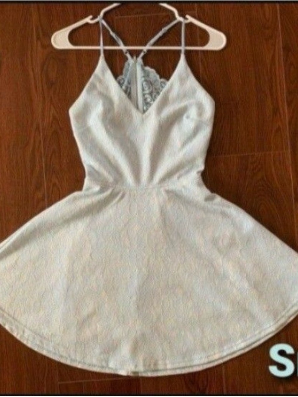 Papaya White Lace-Back Spaghetti Strap Casual Dress